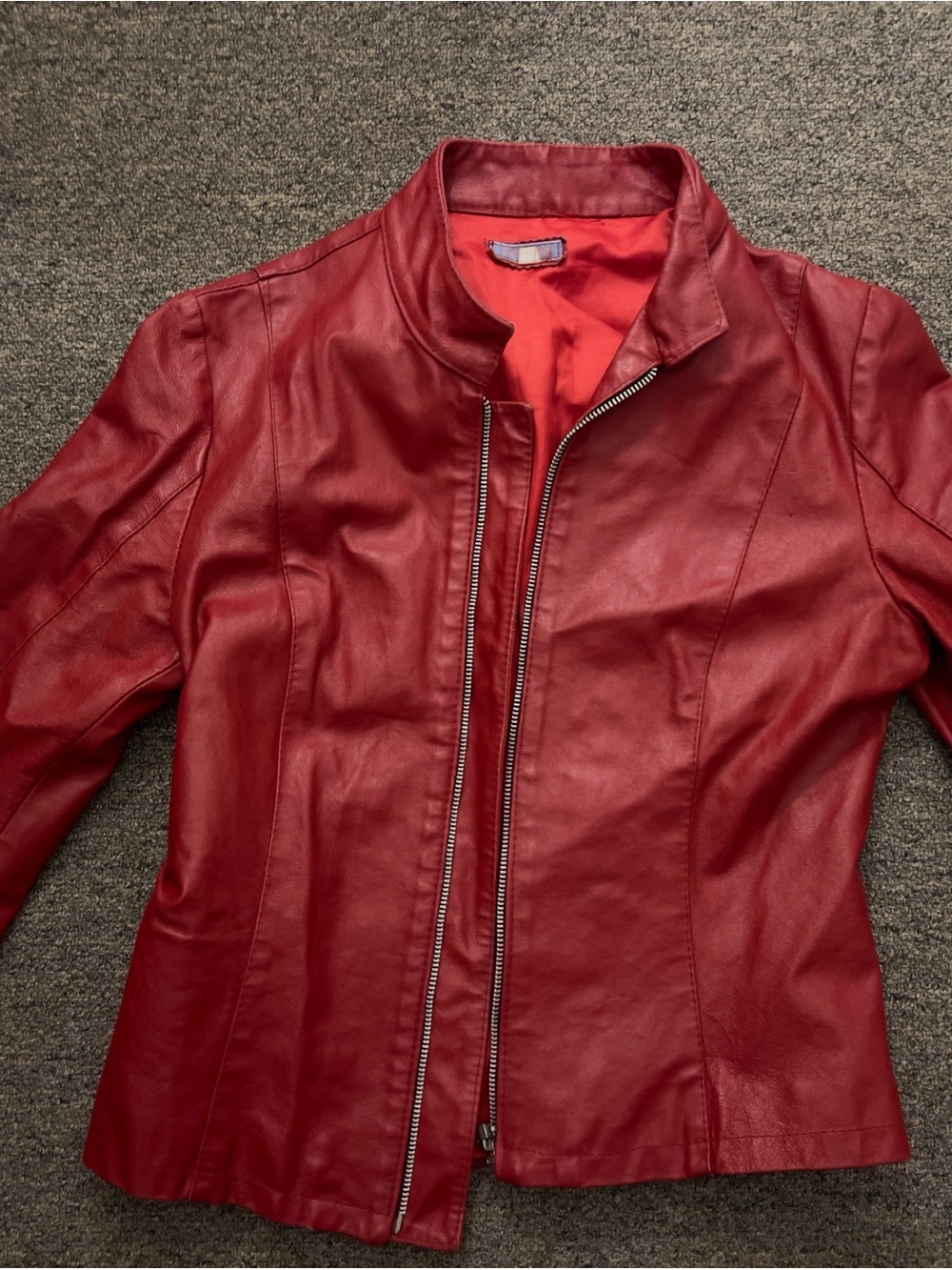Classic Women's Red Leather Moto Jacket